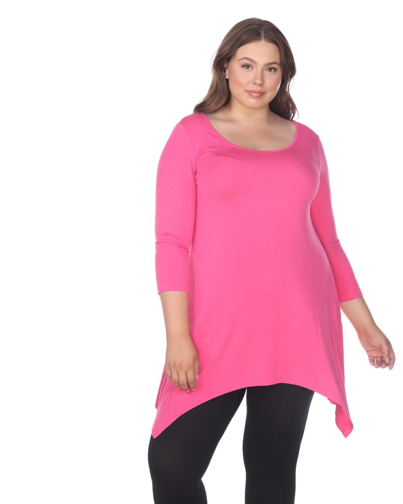 Front of a model wearing a size 4X Makayla Tunic Top in Fuchsia by White Mark. | dia_product_style_image_id:246441